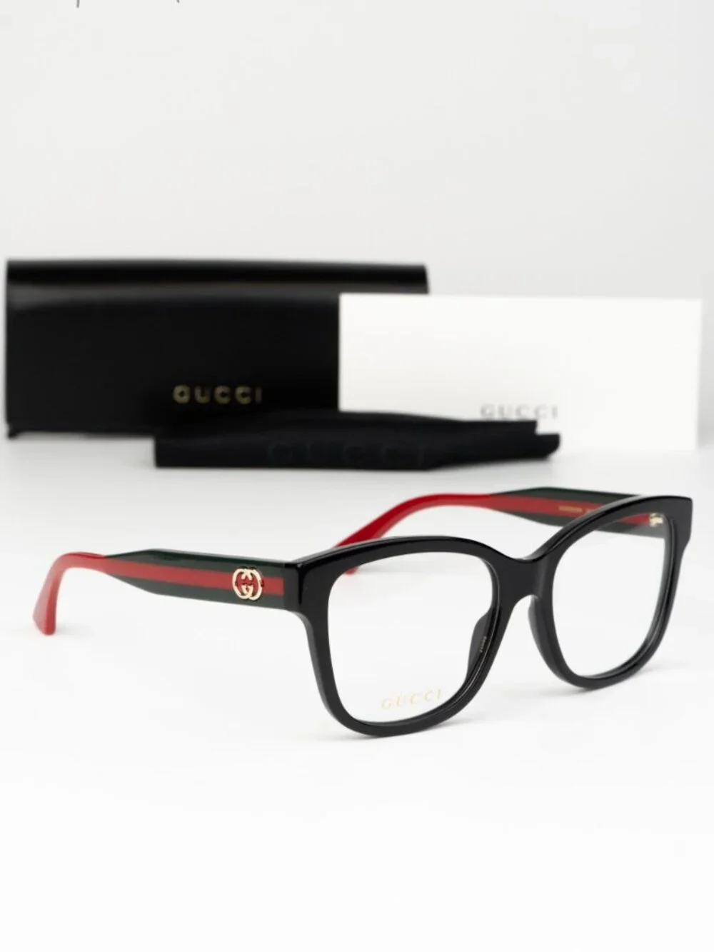 Gucci Men Eyeglasses Black Green Demo Square GG0038ONN 001 NEW AUTHENTIC